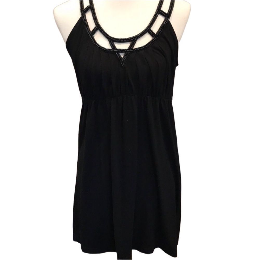👗 Black Beaded Neckline Dress - Size Small